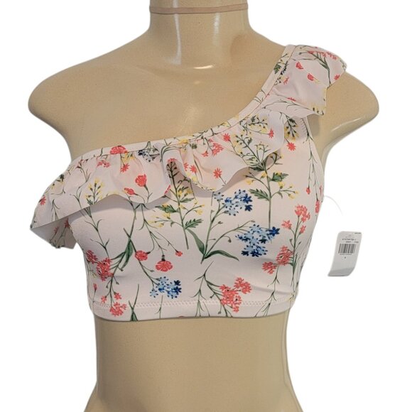 Old Navy Pink Floral Ruffled One-Shoulder Swim Top - Picture 1 of 11